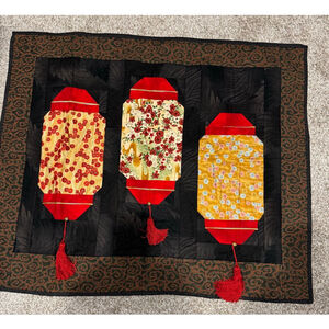 Unbranded Black & Red Fabric Lanterns quilted Wall Hanging 30”x35”